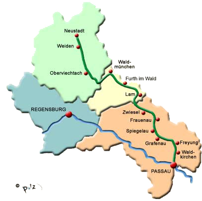 Glasstrasse Bayerischer Wald: Von Neustadt �ber Weiden, Waldm�nchen, Lam, Zwiesel, Frauenau, Spiegelau, Grafenau, Freyung, Waldkirchen bis nach Passau