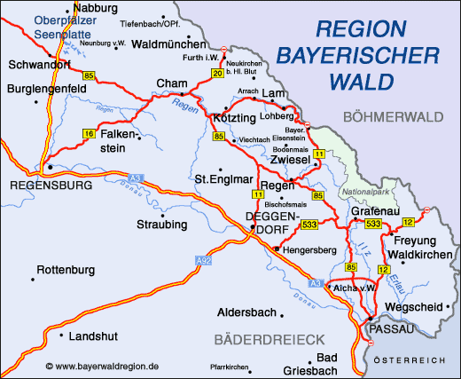 Karte Bayerischer Wald in Bayern