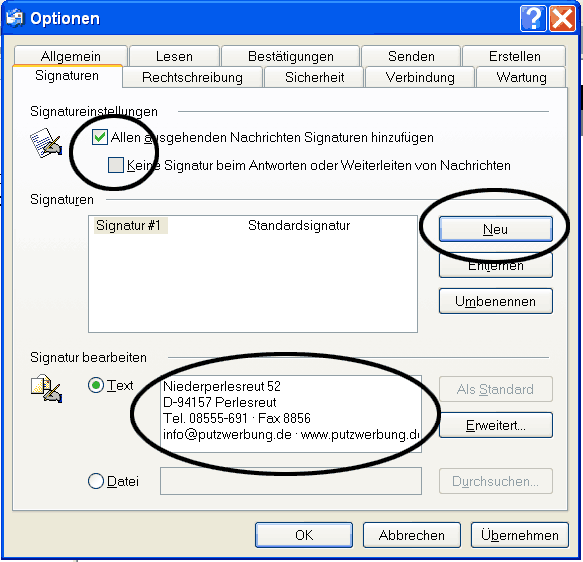 Screenshot Signatur eingeben