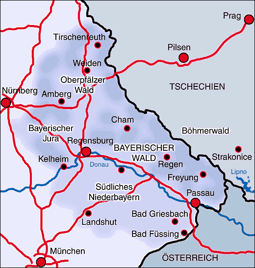 Karte Bayerischer Wald in Bayern